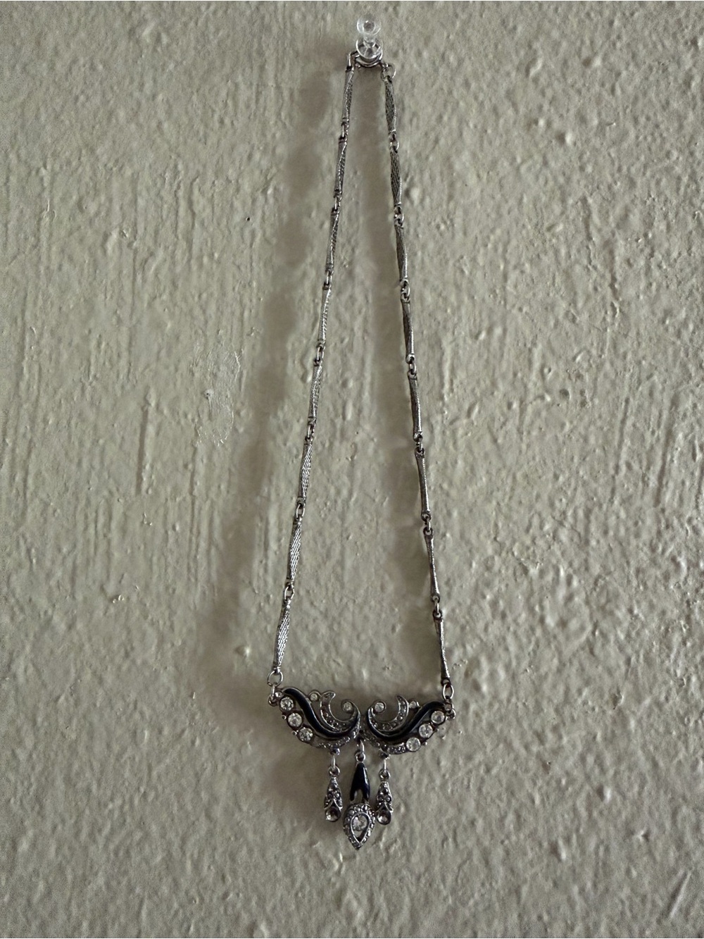 Vintage Silver tone with black inlay and crystal accents